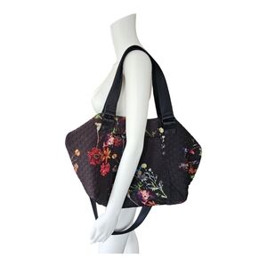 Elliott Lucca Black Floral Woven Large Tote Shoulder Bag